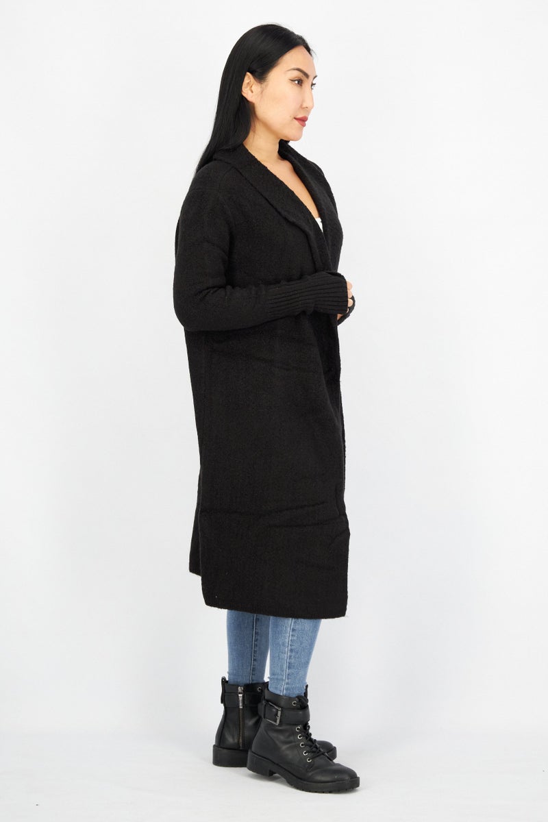 BB Dakota كارديجان طويل بياقة شال للنساء، أسود - Image 2